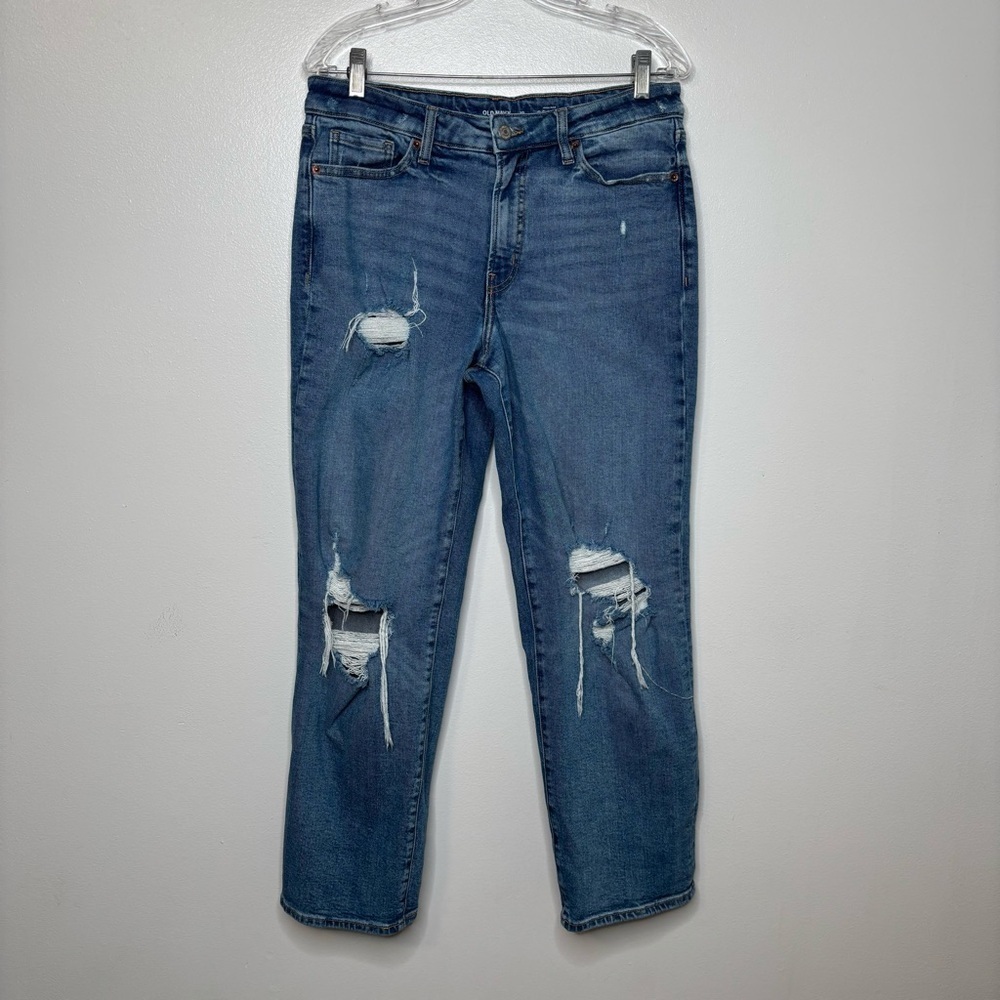Old Navy High Rise O.G. Loose Distressed Jeans Women’s 10 Blue Ripped Denim